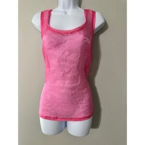 Liu Jo Pink Sheer Ruffle Trim Tank Top Sleeveless Summer Layering Size S